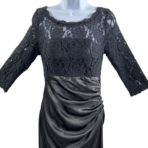 Ever Pretty Black Lace Satin Maxi Evening Gown Dress 8 Fairy Goth Minimalistic - Picture 3 of 16